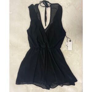 ASTR the label Black Chiffon Deep V Neck Romper